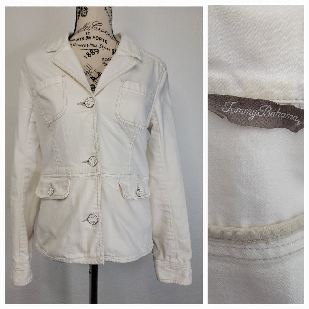 Tommy Bahama Jacket Womens Sz 6 Ivory Stretch Cargo Resort Wear Coastal